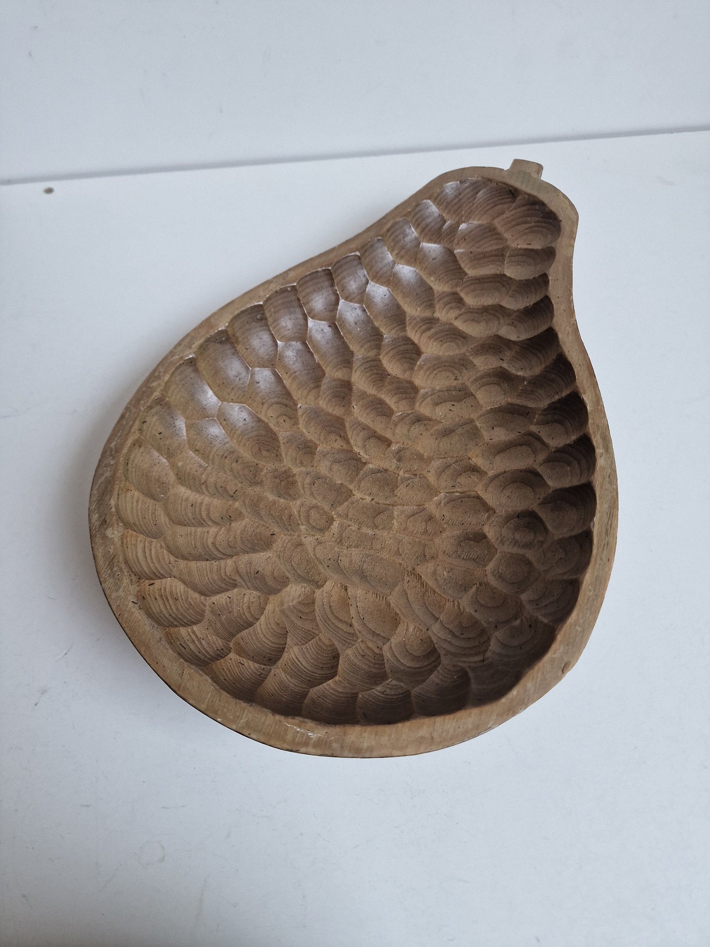 Antique Hand-Carved Pear Bowl, Arts & Crafts Hammered Wood Dish