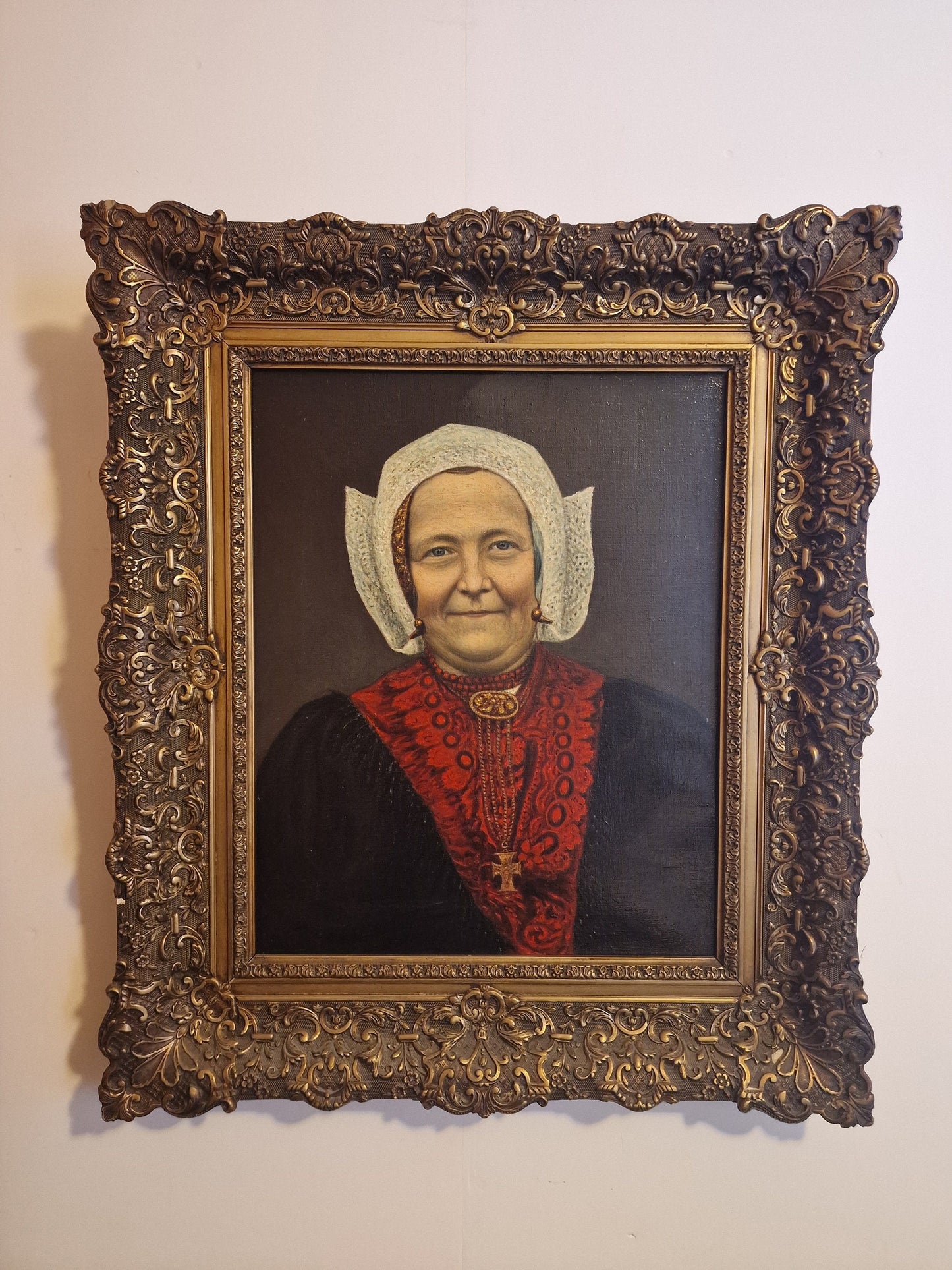 Framed Oil Painting, Cornelia, Dutch Boerin Portrait by Jan Smit, 1935
