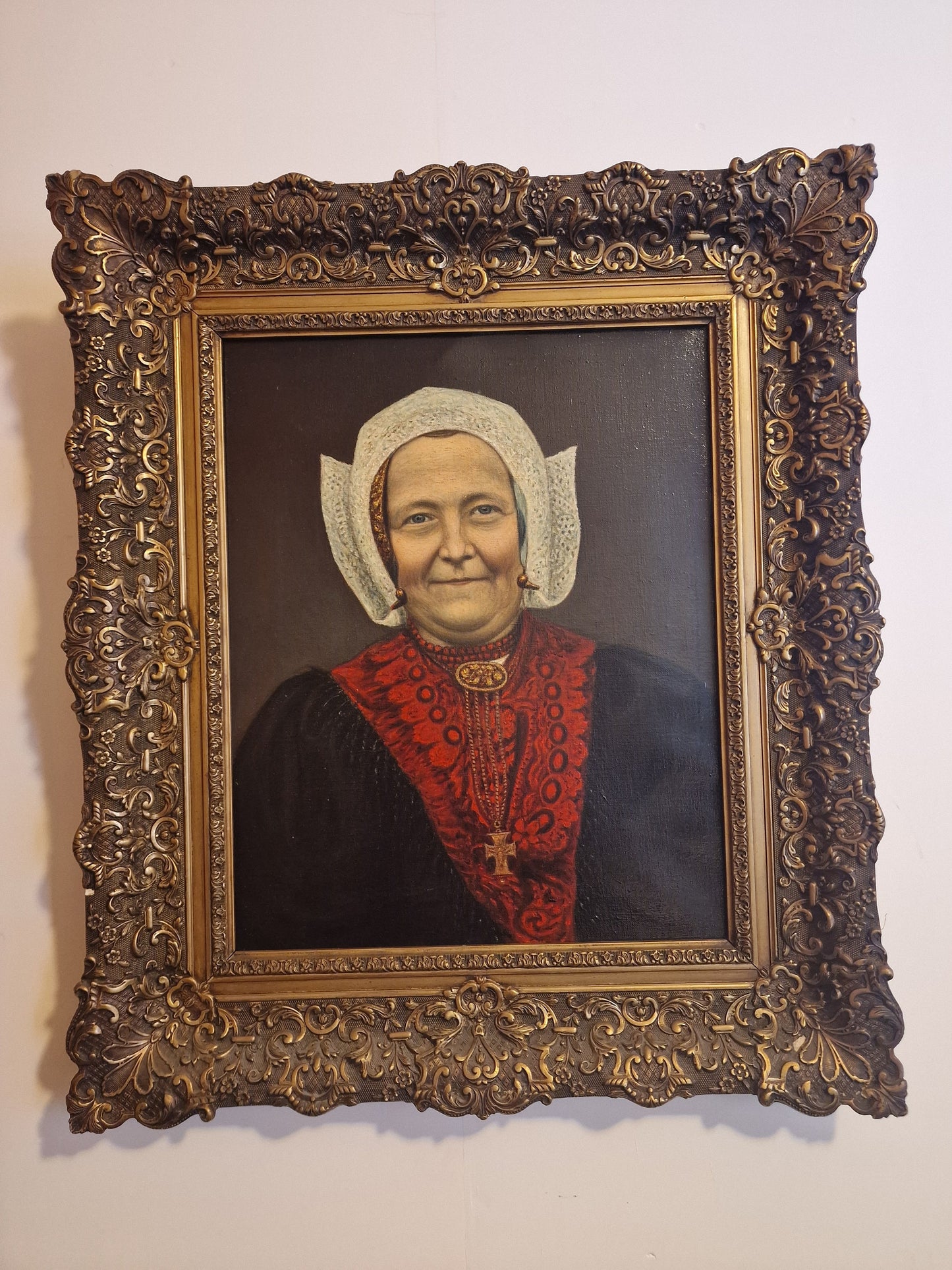 Framed Oil Painting, Cornelia, Dutch Boerin Portrait by Jan Smit, 1935