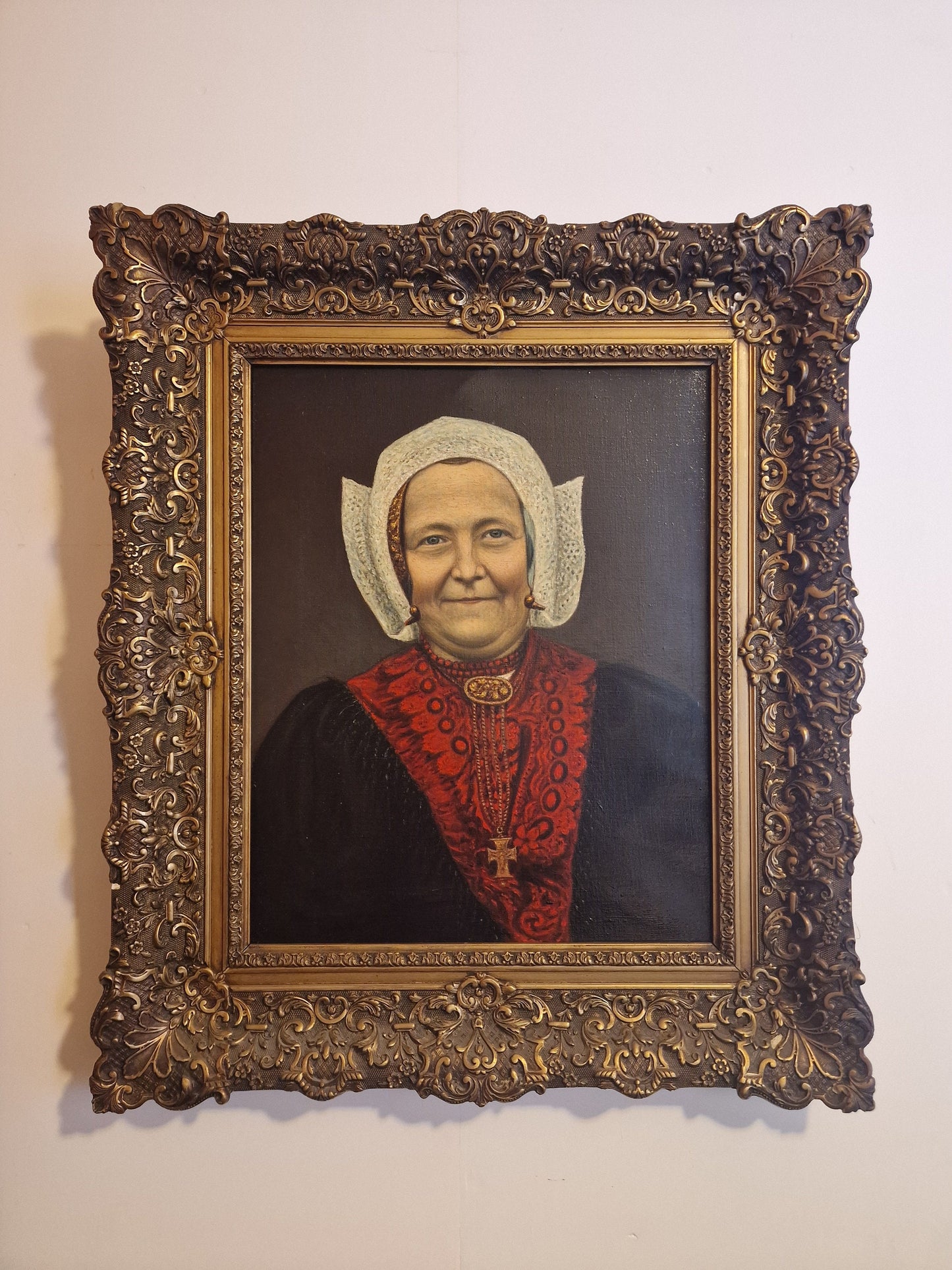 Framed Oil Painting, Cornelia, Dutch Boerin Portrait by Jan Smit, 1935