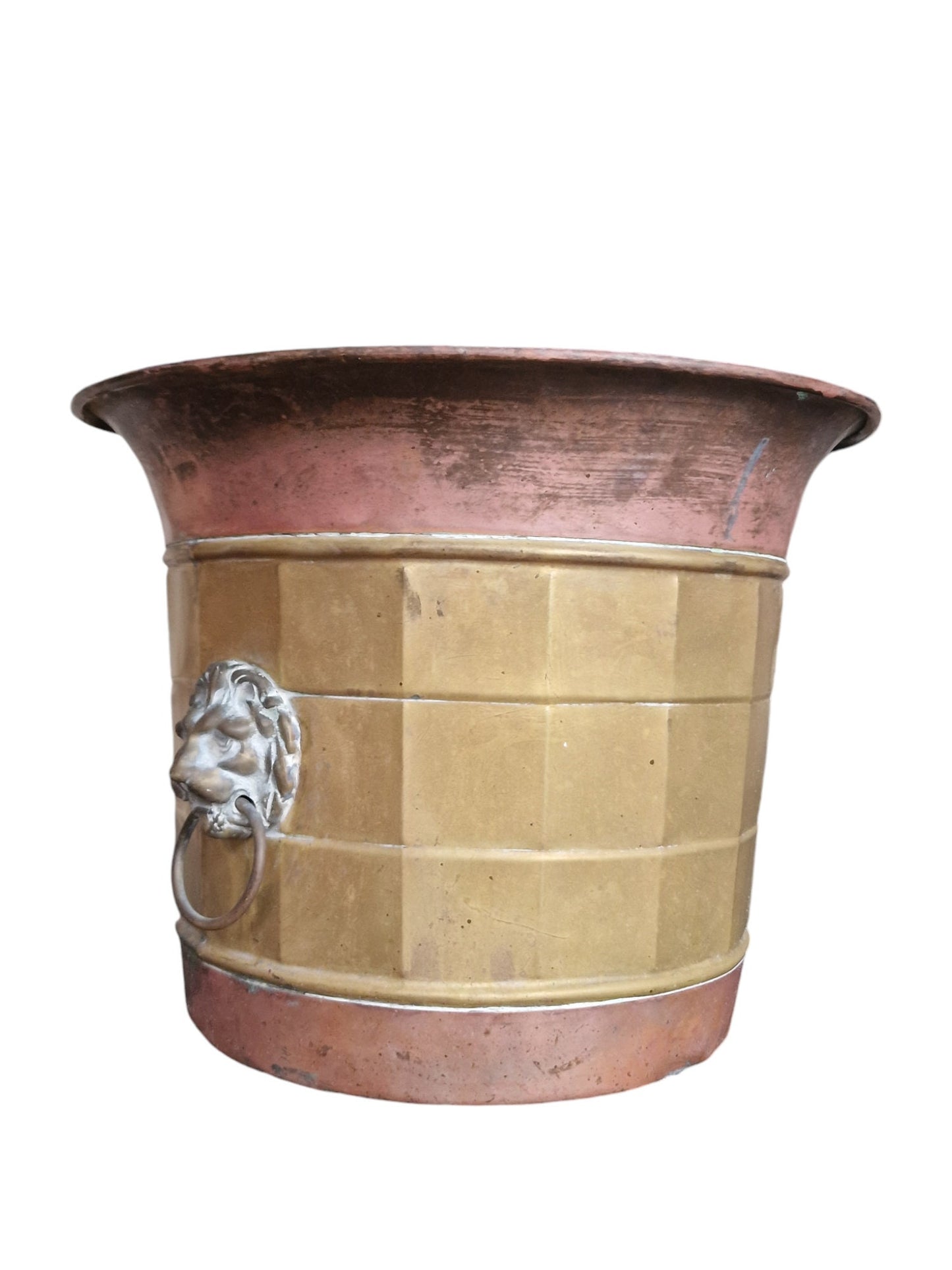 Antique Copper Bak Planter, Lion Head Jardiniere, Dutch 19th Century