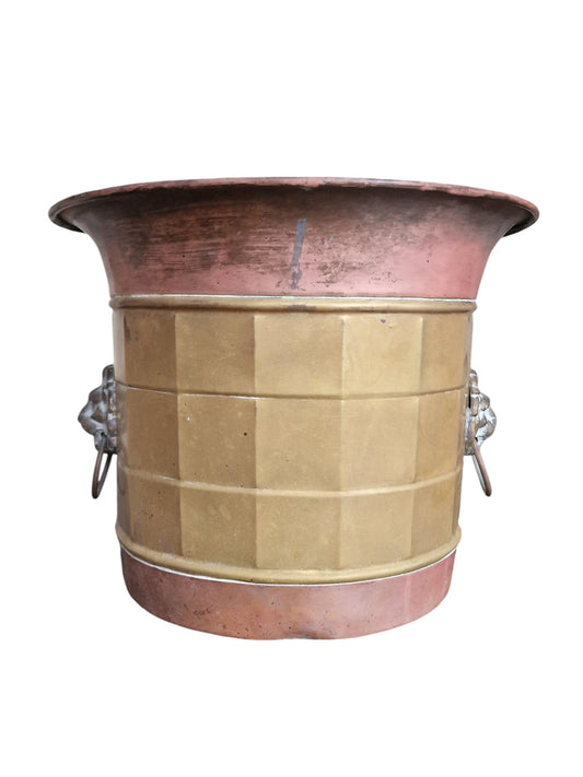 Antique Copper Bak Planter, Lion Head Jardiniere, Dutch 19th Century