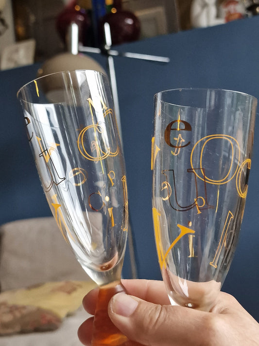 Veuve Clicquot Alphabet Champagne Flutes, Limited Edition, French Luxury Party