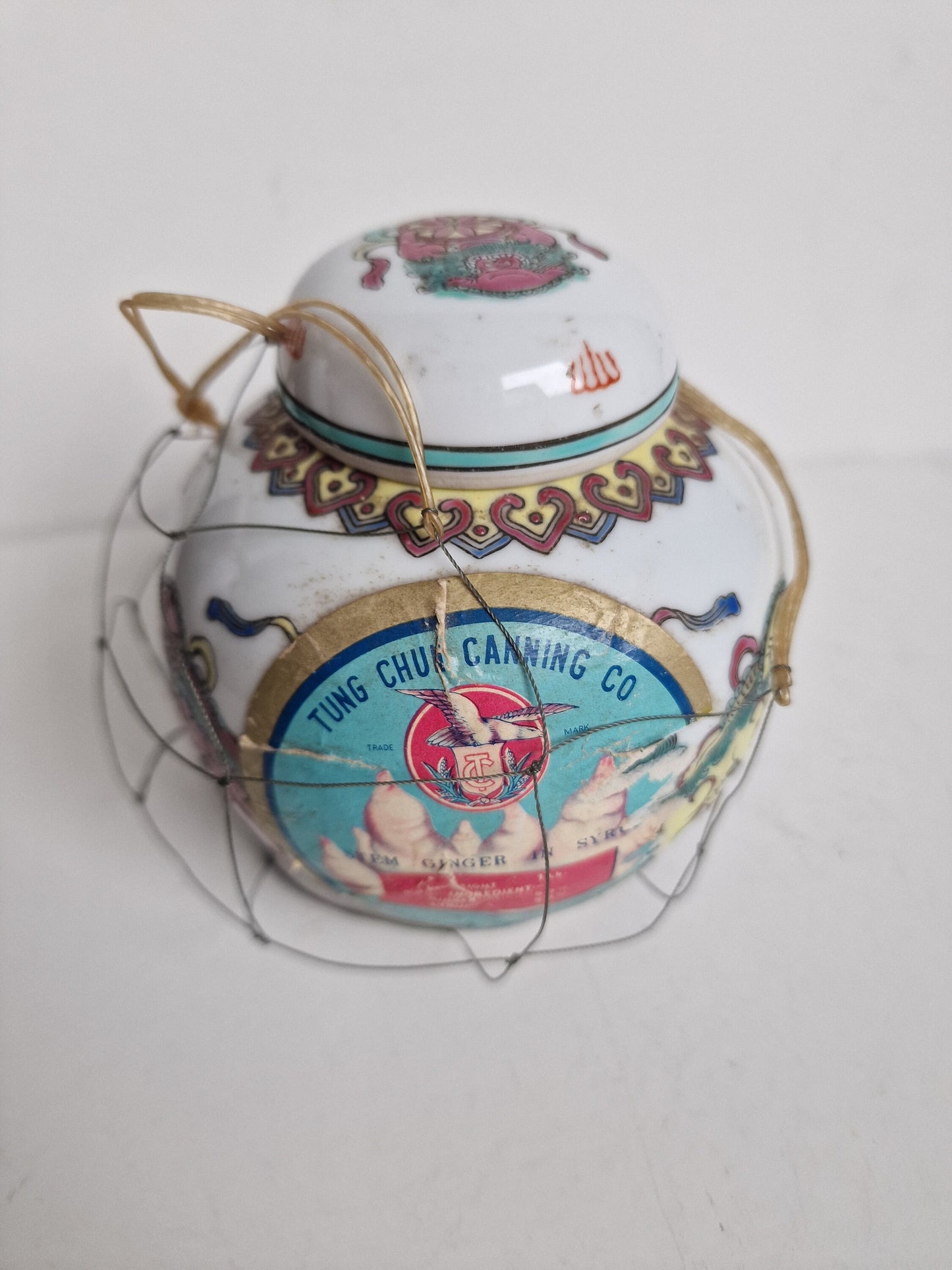 Vintage Chinese Porcelain Ginger Jar, Full with Label