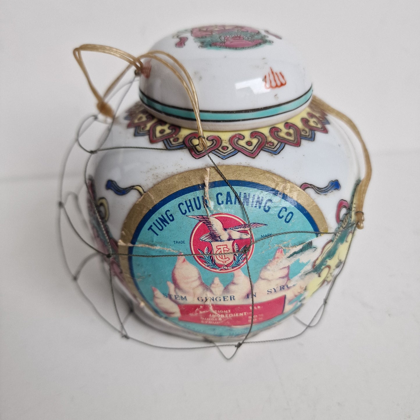 Vintage Chinese Porcelain Ginger Jar, Full with Label