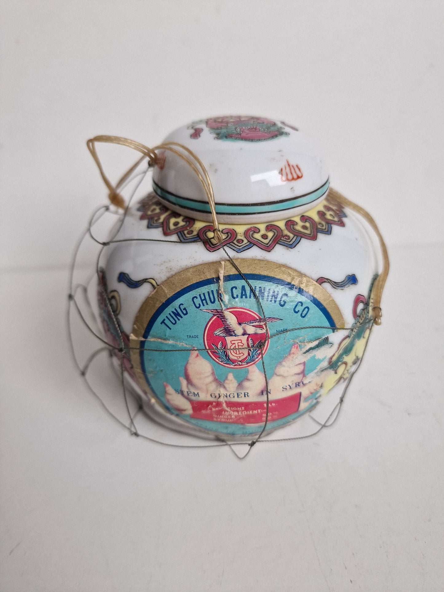 Vintage Chinese Porcelain Ginger Jar, Full with Label