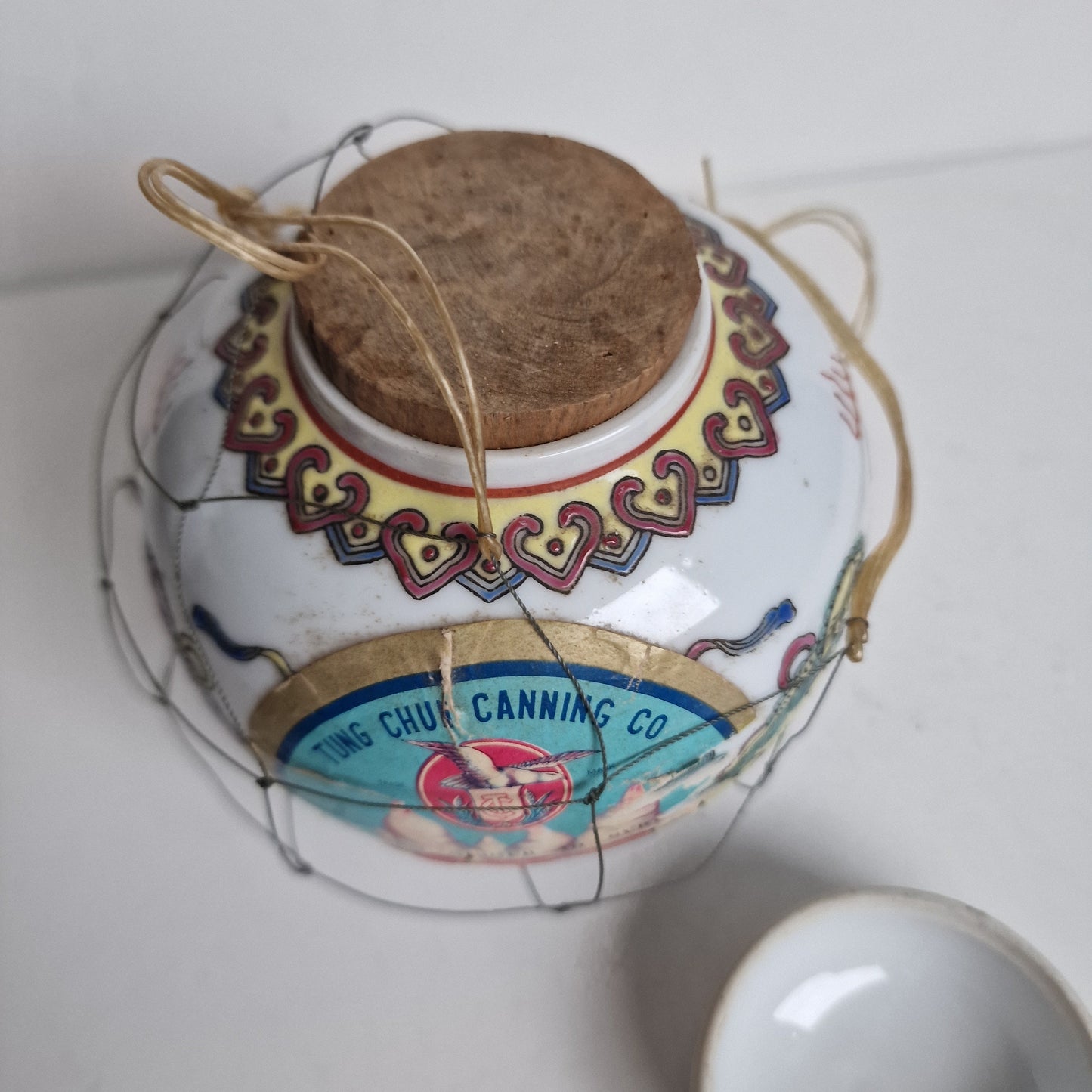 Vintage Chinese Porcelain Ginger Jar, Full with Label