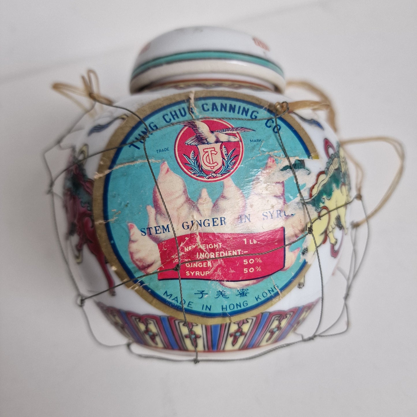 Vintage Chinese Porcelain Ginger Jar, Full with Label