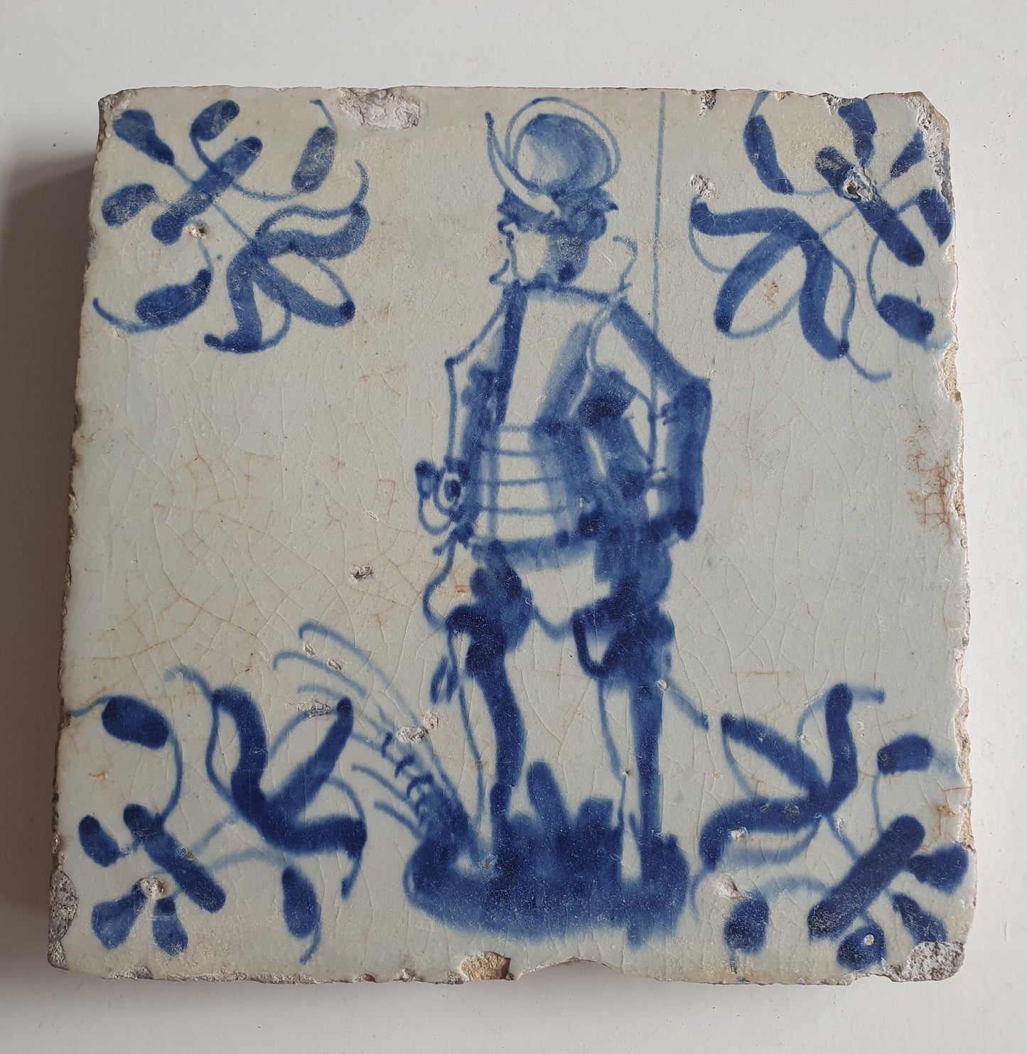 1640 Dutch Delft Tile, 17th Century Soldier Musketier