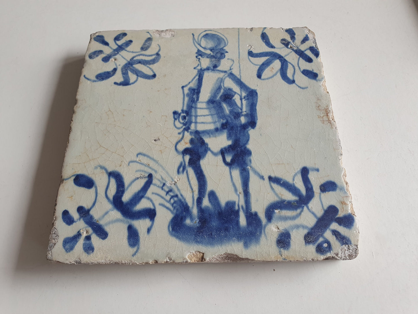 1640 Dutch Delft Tile, 17th Century Soldier Musketier
