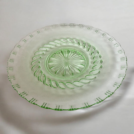 Vintage Art Deco Green Glass Serving Tray, Cut Star Design (28 cm)