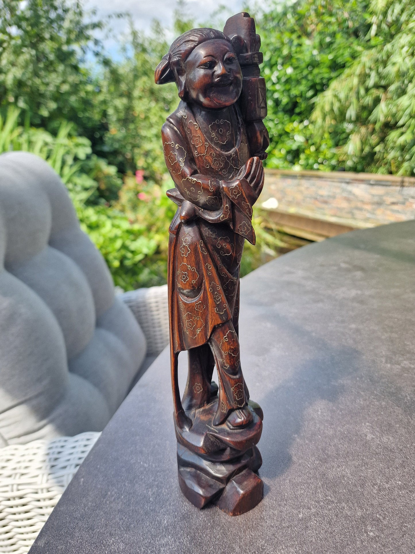 Antique Chinese Rosewood Figure with Niello Silver Inlay - Early 20th Century