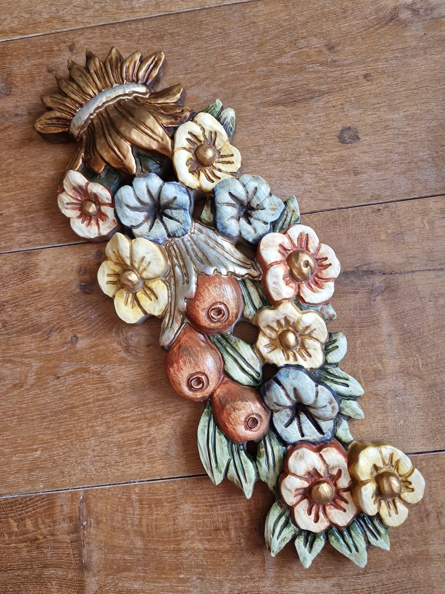 italy woodcarving italian antique handmade polychrome flower old bouquet toscane sunny life