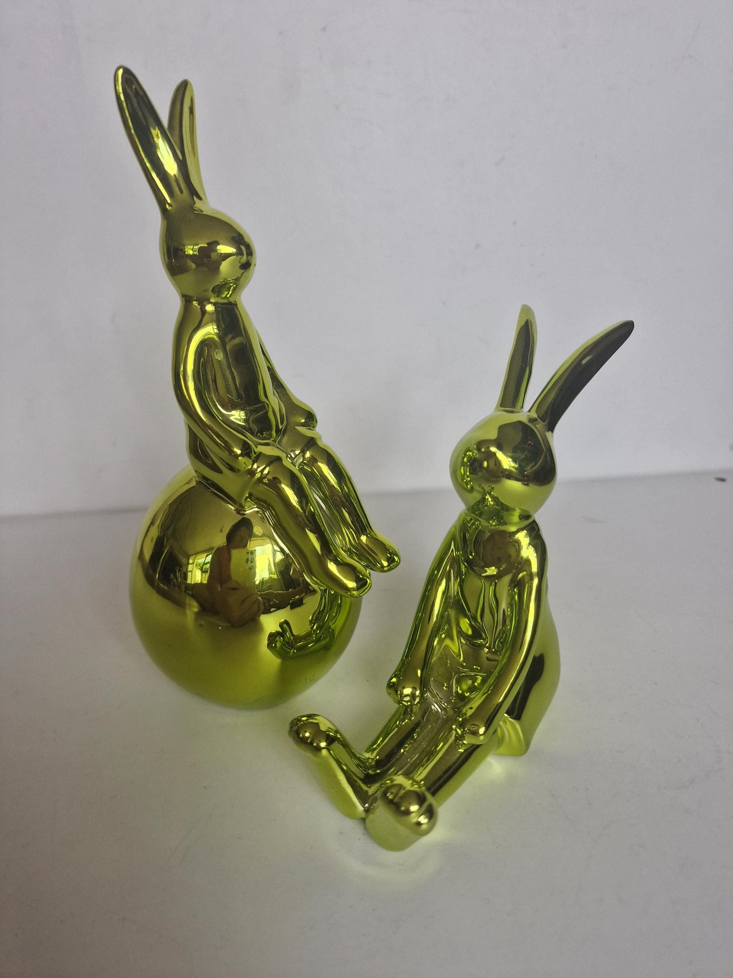 Metallic Green Bunny Figurines, Easter Decoration Set