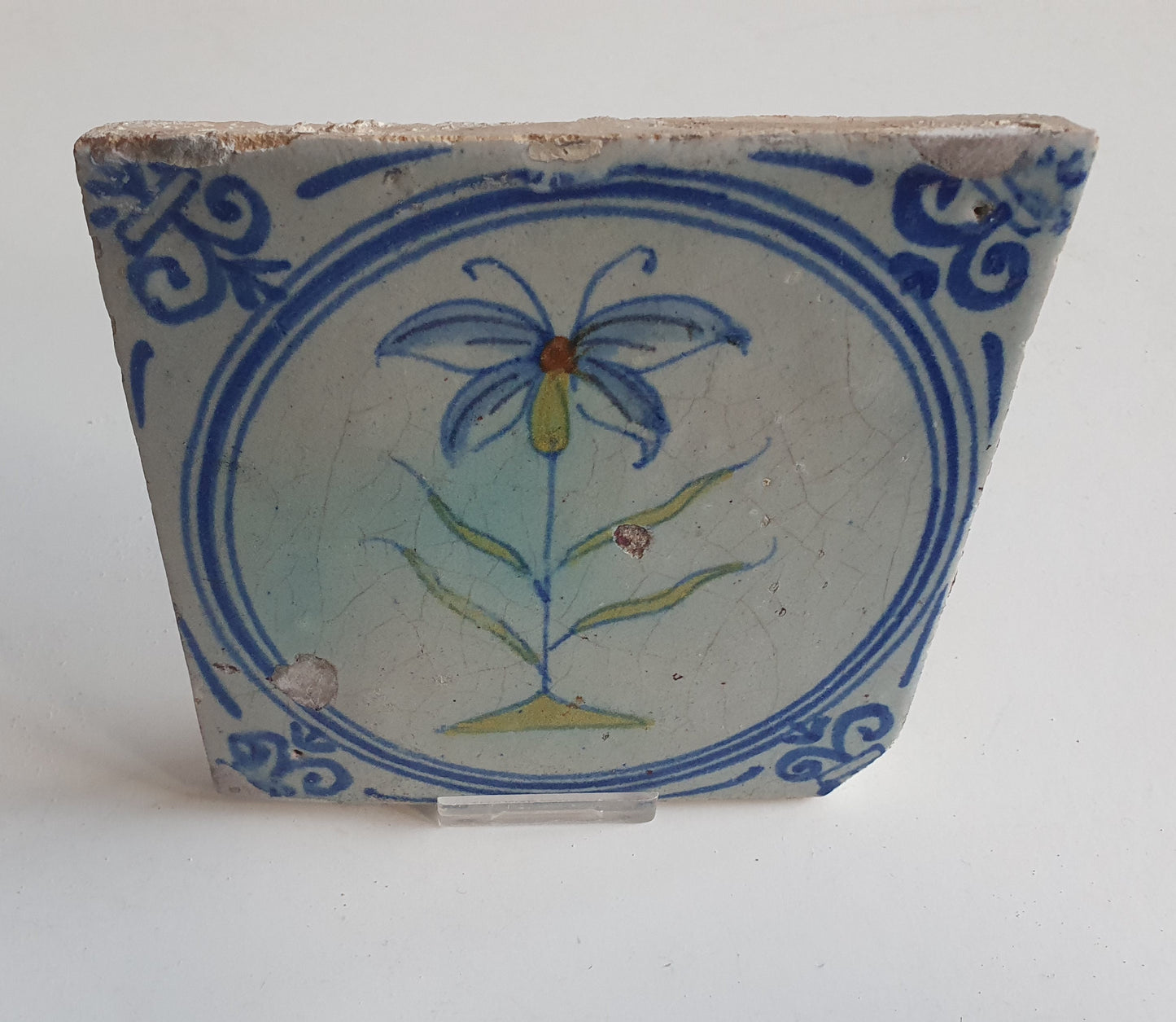 Antique Dutch Tile - polychrome flower - Dated around 1625, delft holland golden century