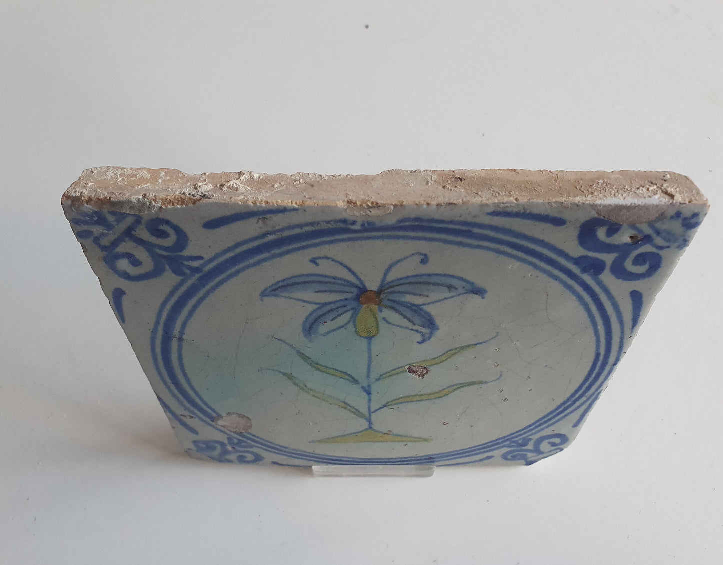 Antique Dutch Tile - polychrome flower - Dated around 1625, delft holland golden century