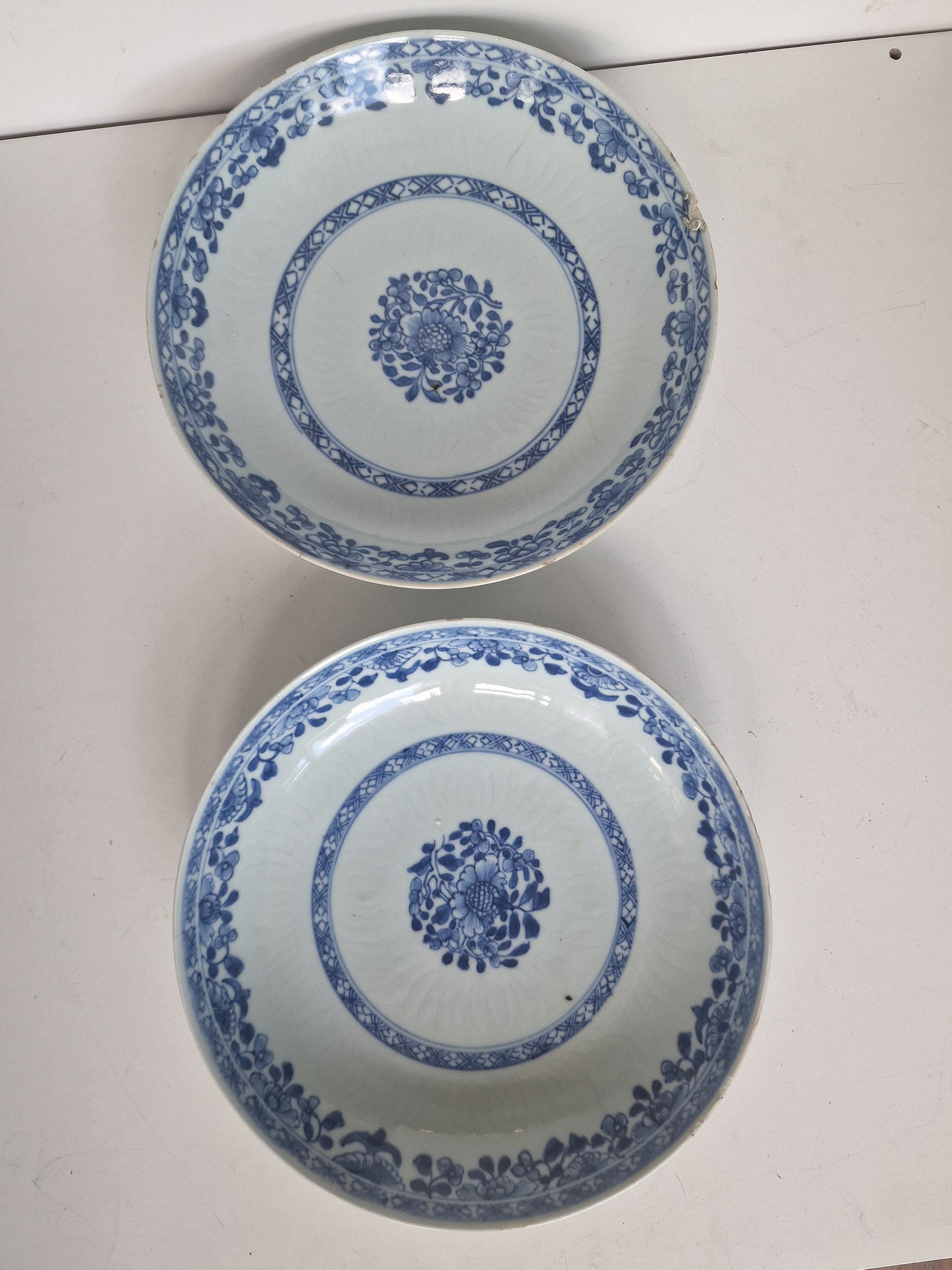 Pair of Antique Kangxi Porcelain Dishes, Floral Decor, 18th Century