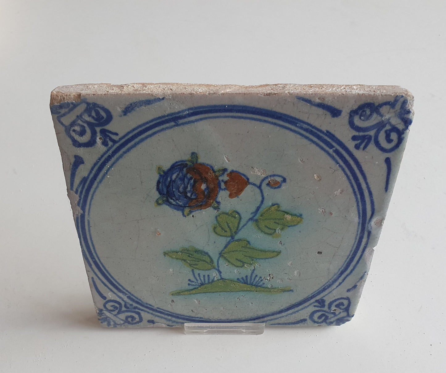 Antique Dutch Tile - polychrome flower - Dated around 1625, delft holland golden century
