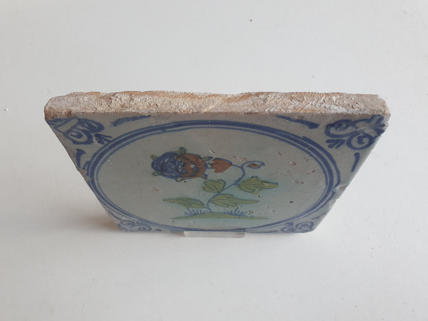 Antique Dutch Tile - polychrome flower - Dated around 1625, delft holland golden century