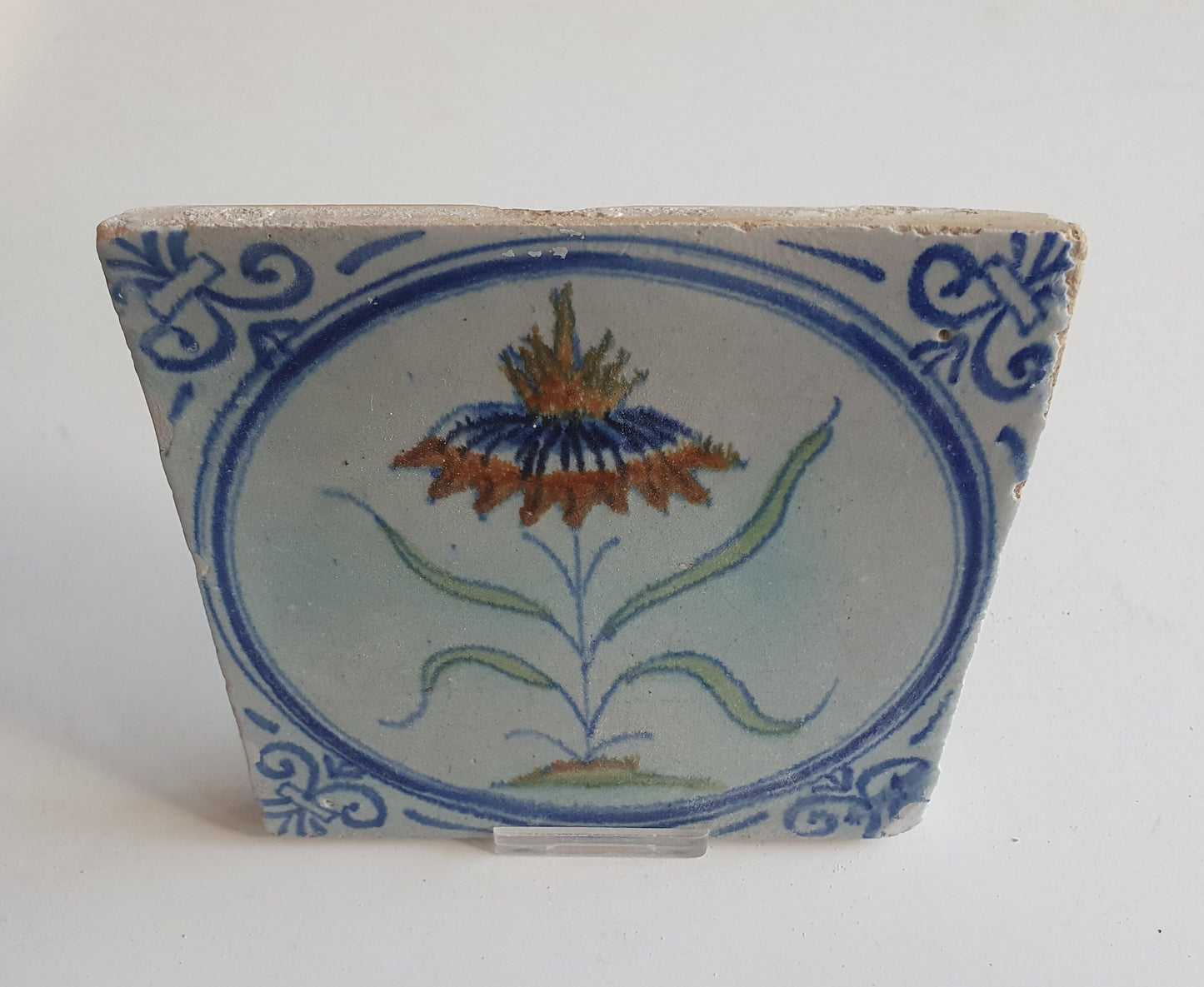 Antique Dutch Tile - polychrome flower - Dated around 1625, delft holland golden century