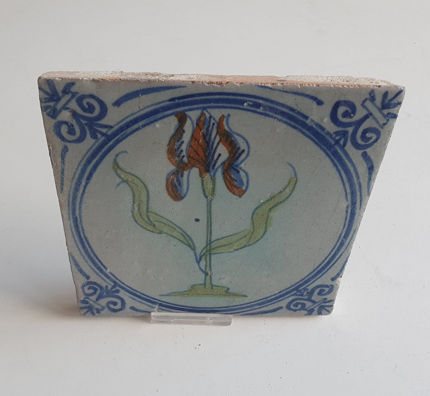 Antique Dutch Tile - polychrome flower - Dated around 1625, delft holland golden century