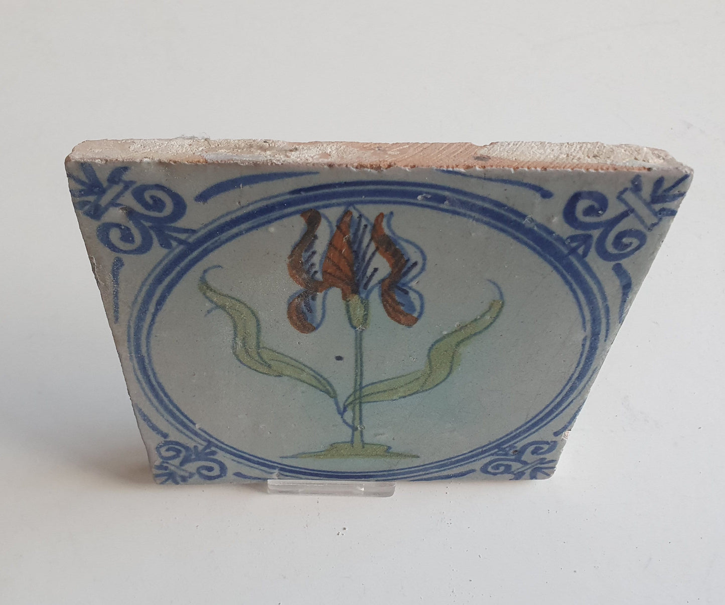 Antique Dutch Tile - polychrome flower - Dated around 1625, delft holland golden century