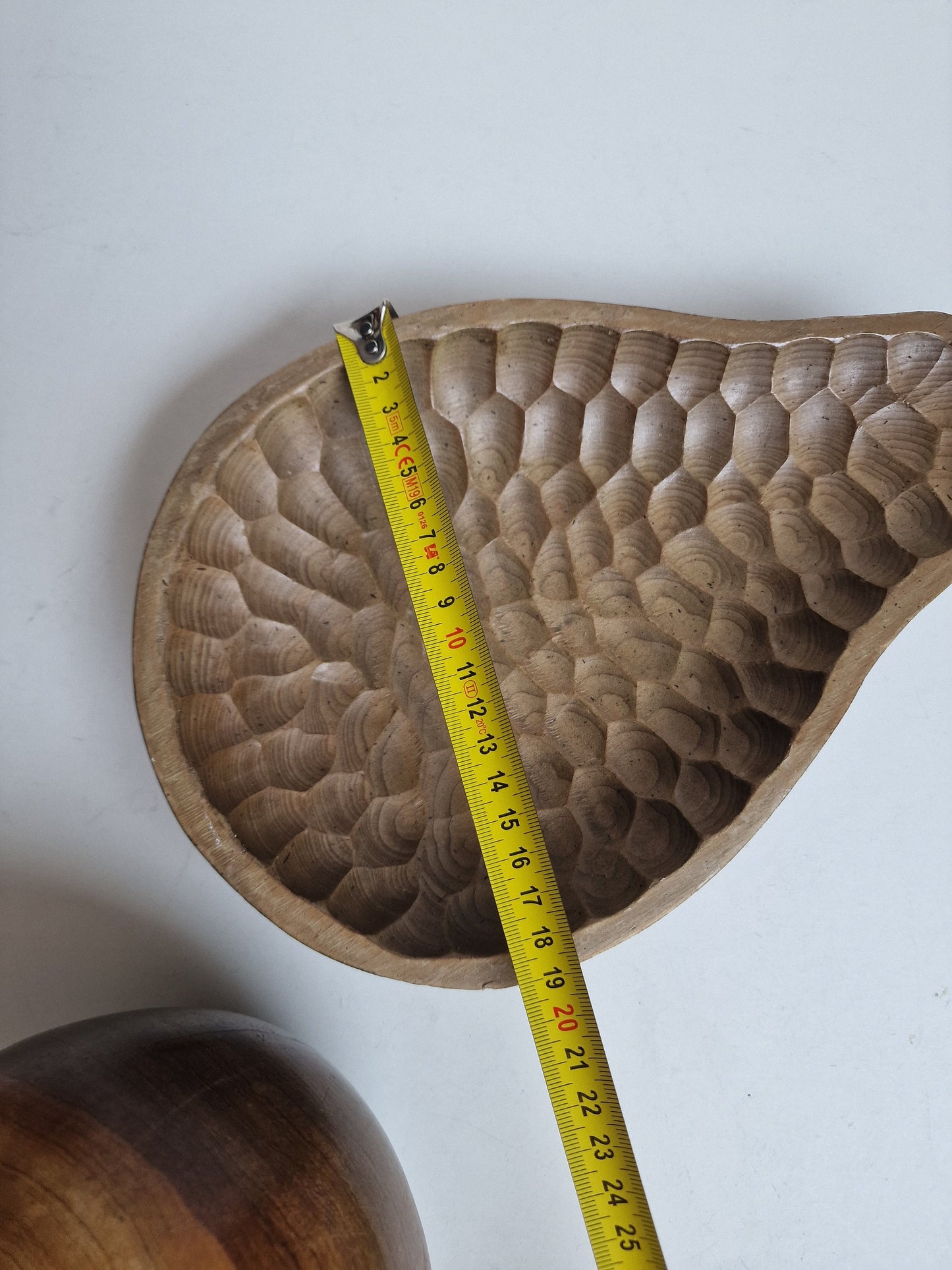 Antique Hand-Carved Pear Bowl, Arts & Crafts Hammered Wood Dish