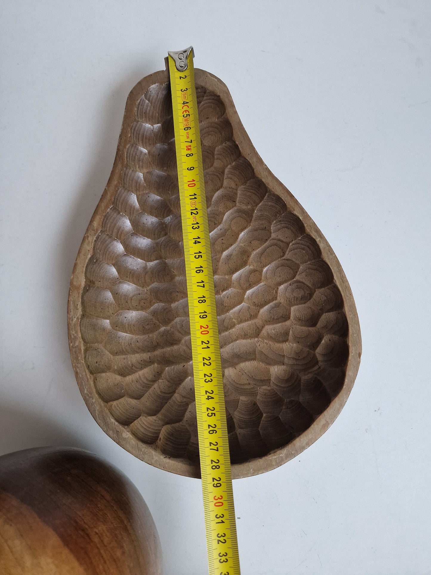 Antique Hand-Carved Pear Bowl, Arts & Crafts Hammered Wood Dish