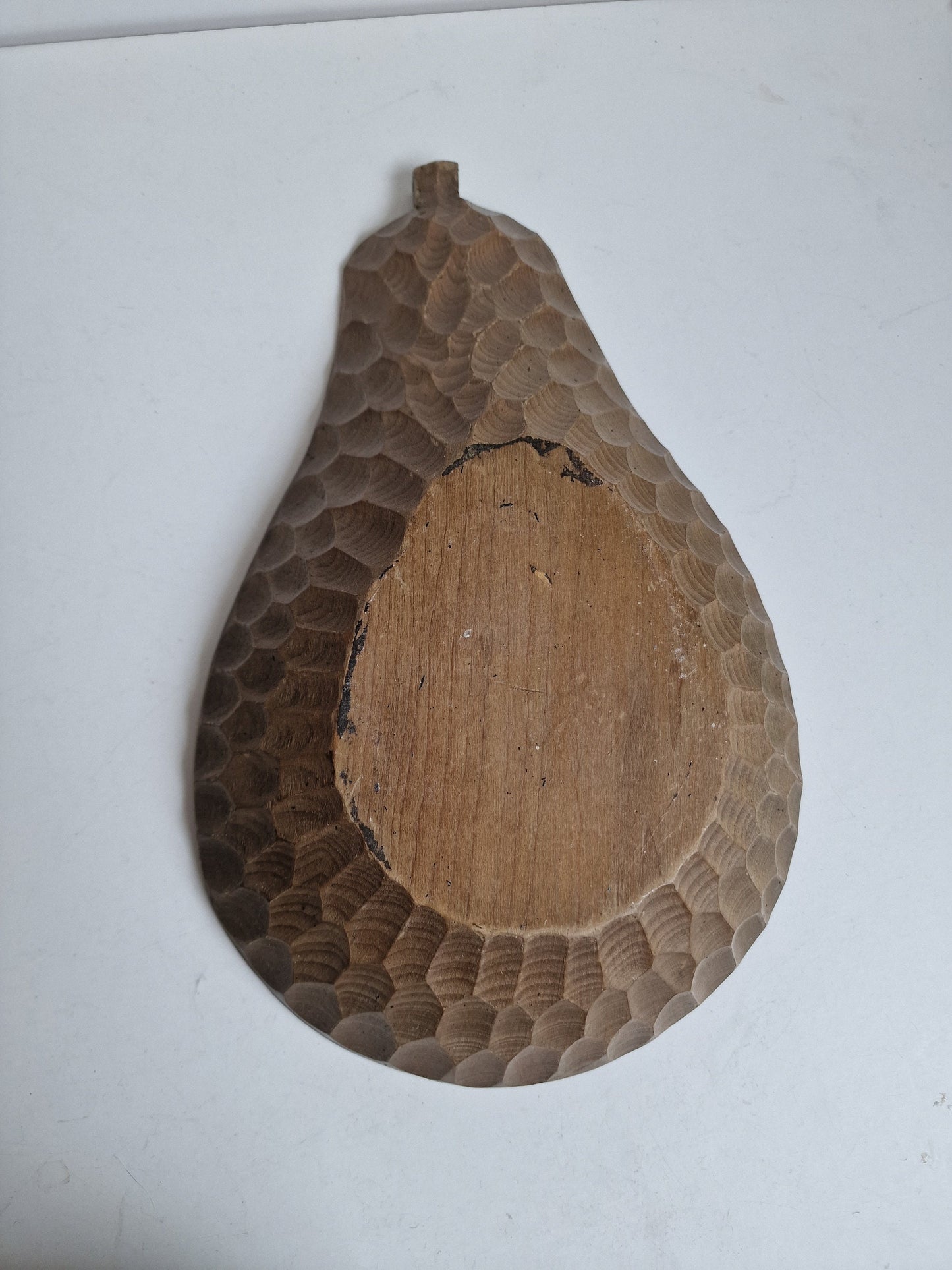 Antique Hand-Carved Pear Bowl, Arts & Crafts Hammered Wood Dish