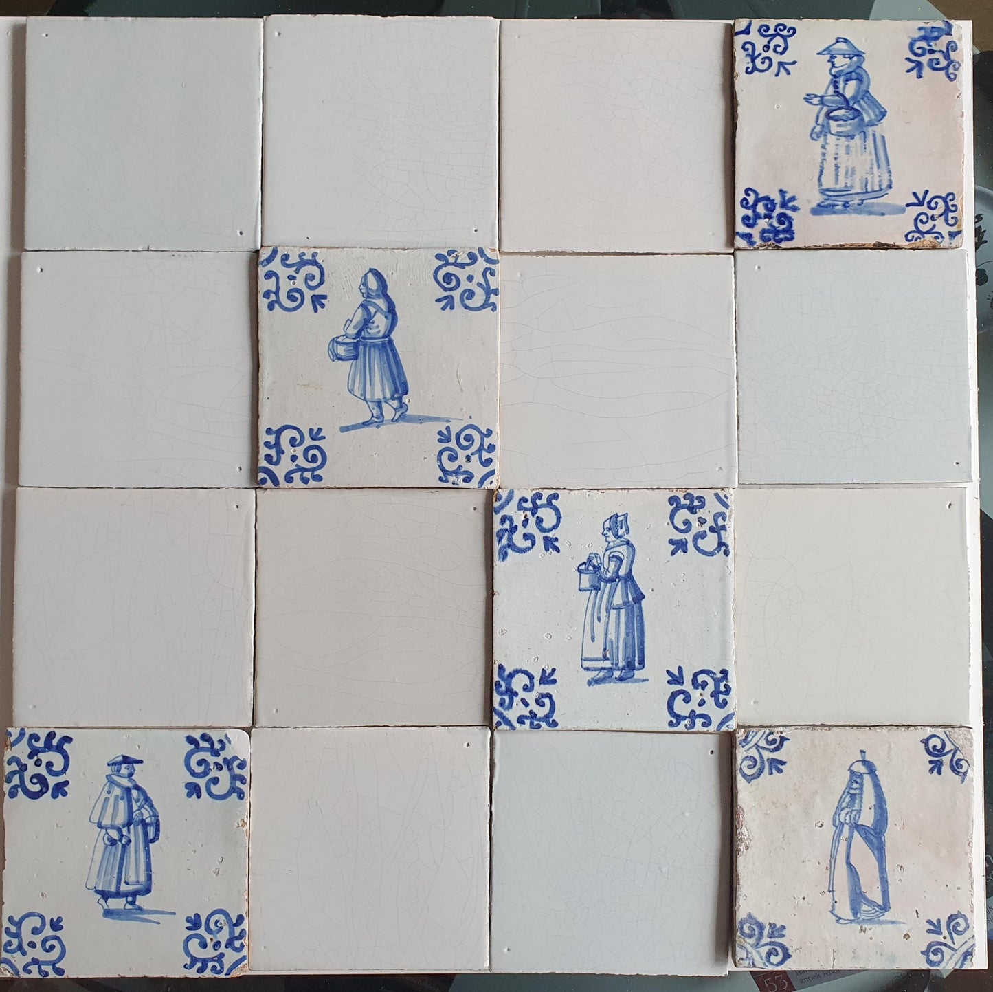 17th Century Delft Tiles, Dutch Tilefield, Artisan White & Blue