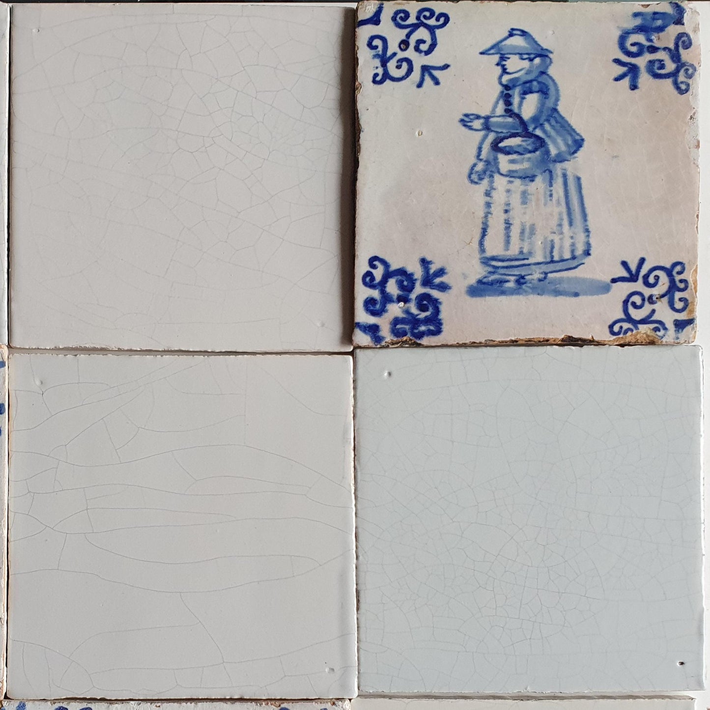 17th Century Delft Tiles, Dutch Tilefield, Artisan White & Blue
