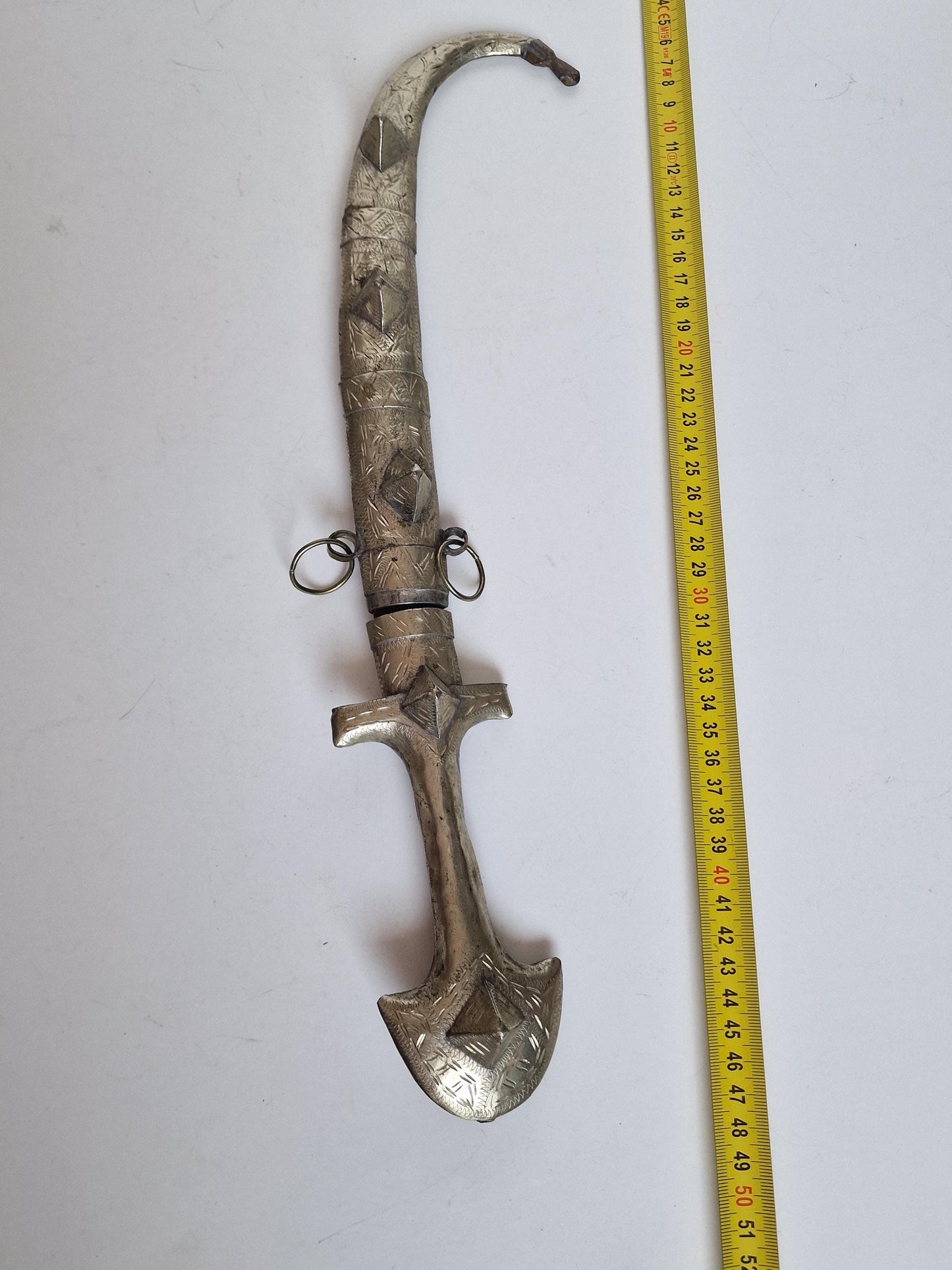 Antique Silver Jambiya Dagger, North African Knife, Ethnic Nomad Sabre (L 43 cm)