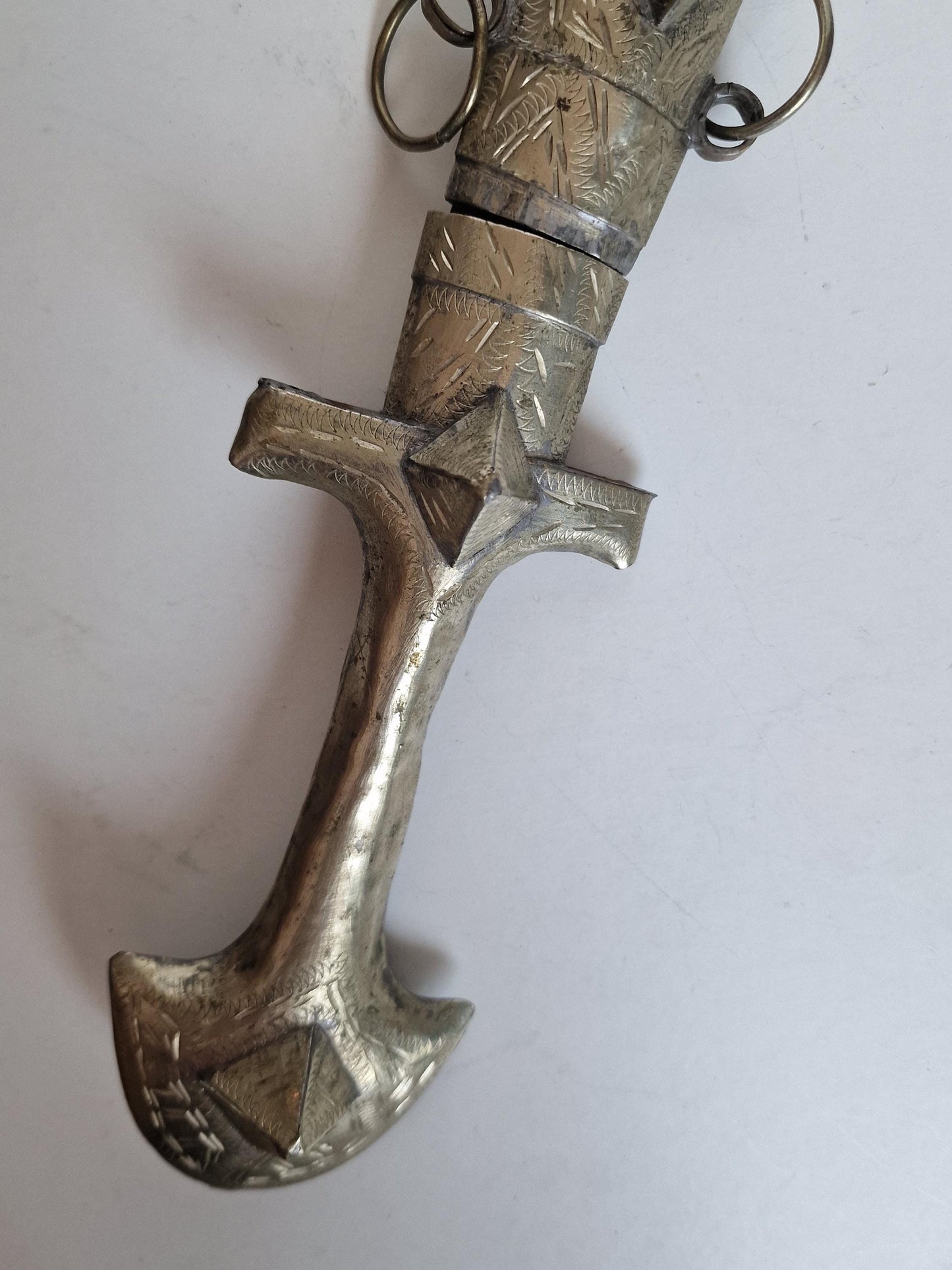 Antique Silver Jambiya Dagger, North African Knife, Ethnic Nomad Sabre (L 43 cm)