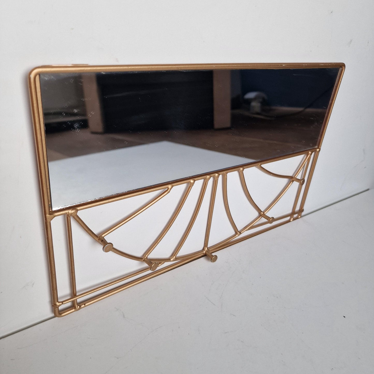 Brass Hollywood Regency Mirror with Hooks, Scarf & Necklace Organizer
