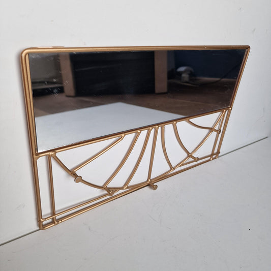 Brass Hollywood Regency Mirror with Hooks, Scarf & Necklace Organizer