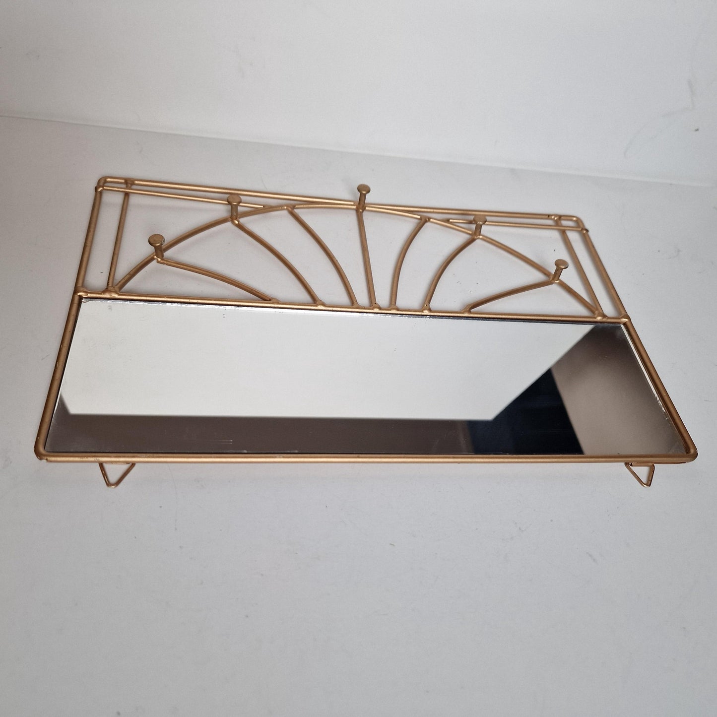 Brass Hollywood Regency Mirror with Hooks, Scarf & Necklace Organizer