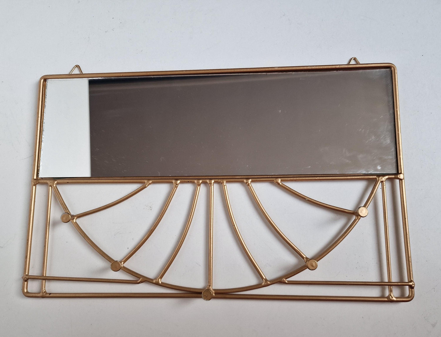 Brass Hollywood Regency Mirror with Hooks, Scarf & Necklace Organizer
