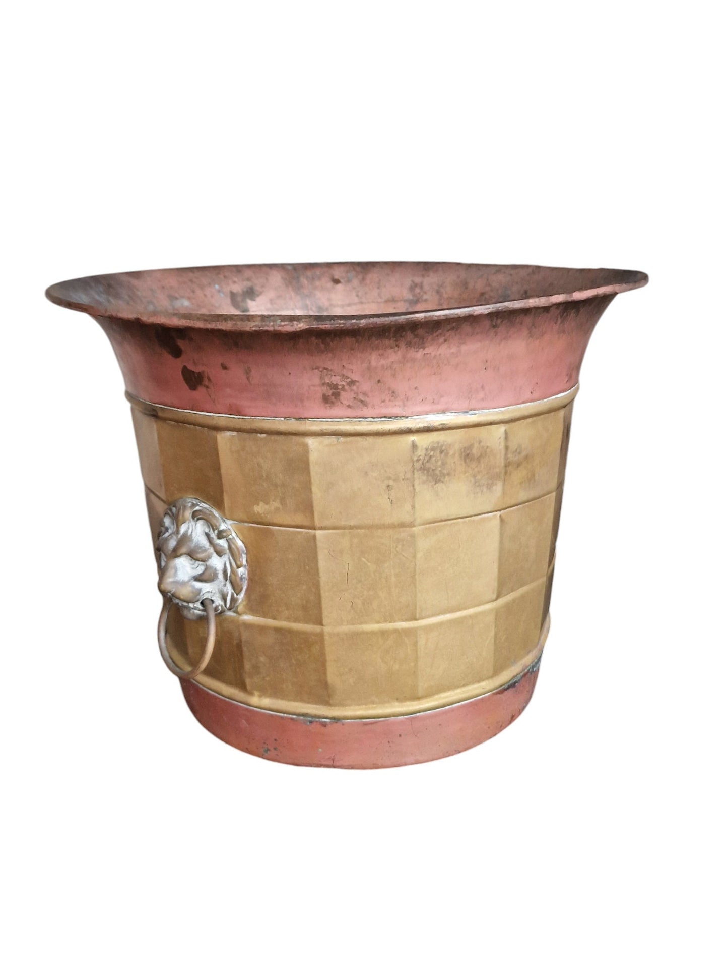 Antique Copper Bak Planter, Lion Head Jardiniere, Dutch 19th Century