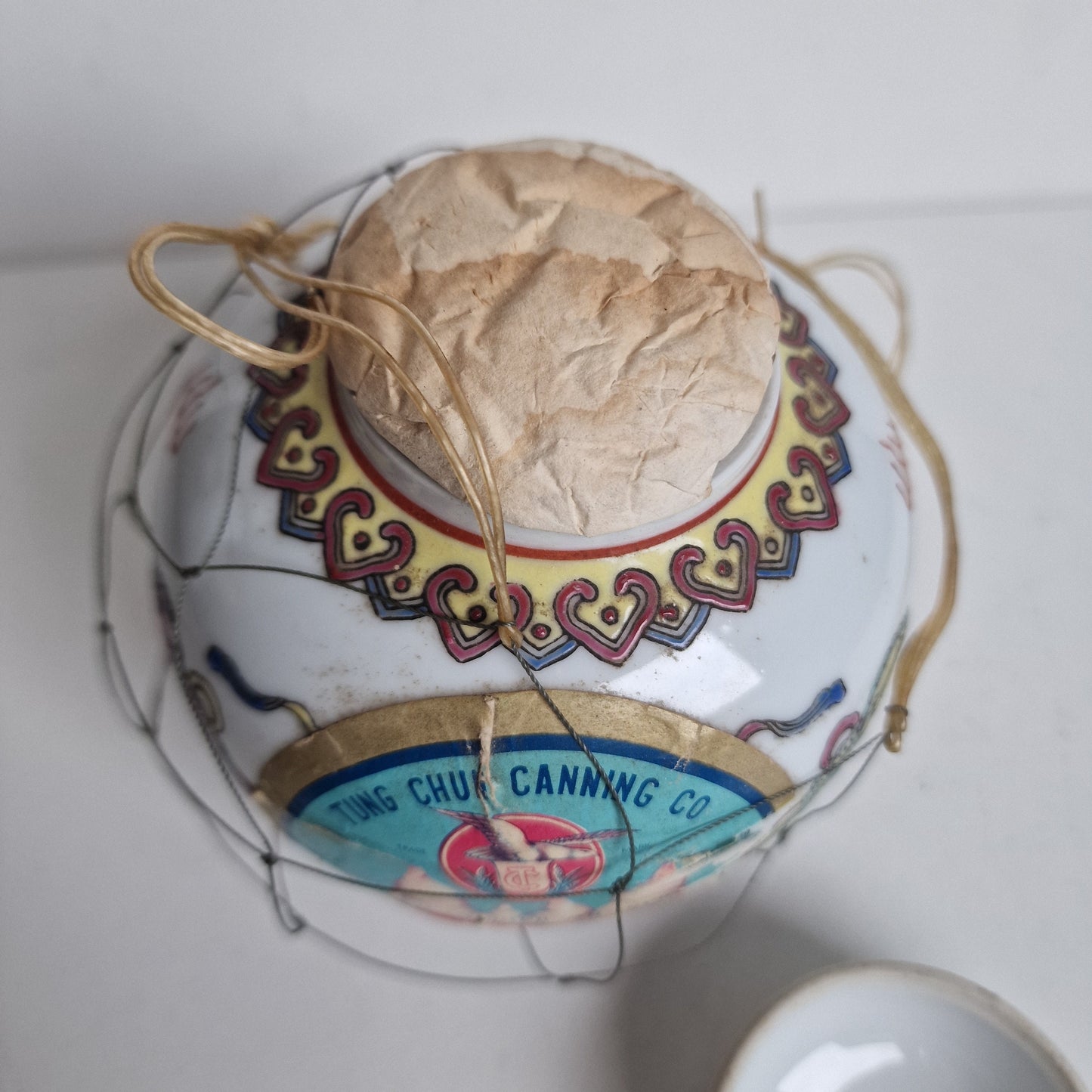 Vintage Chinese Porcelain Ginger Jar, Full with Label