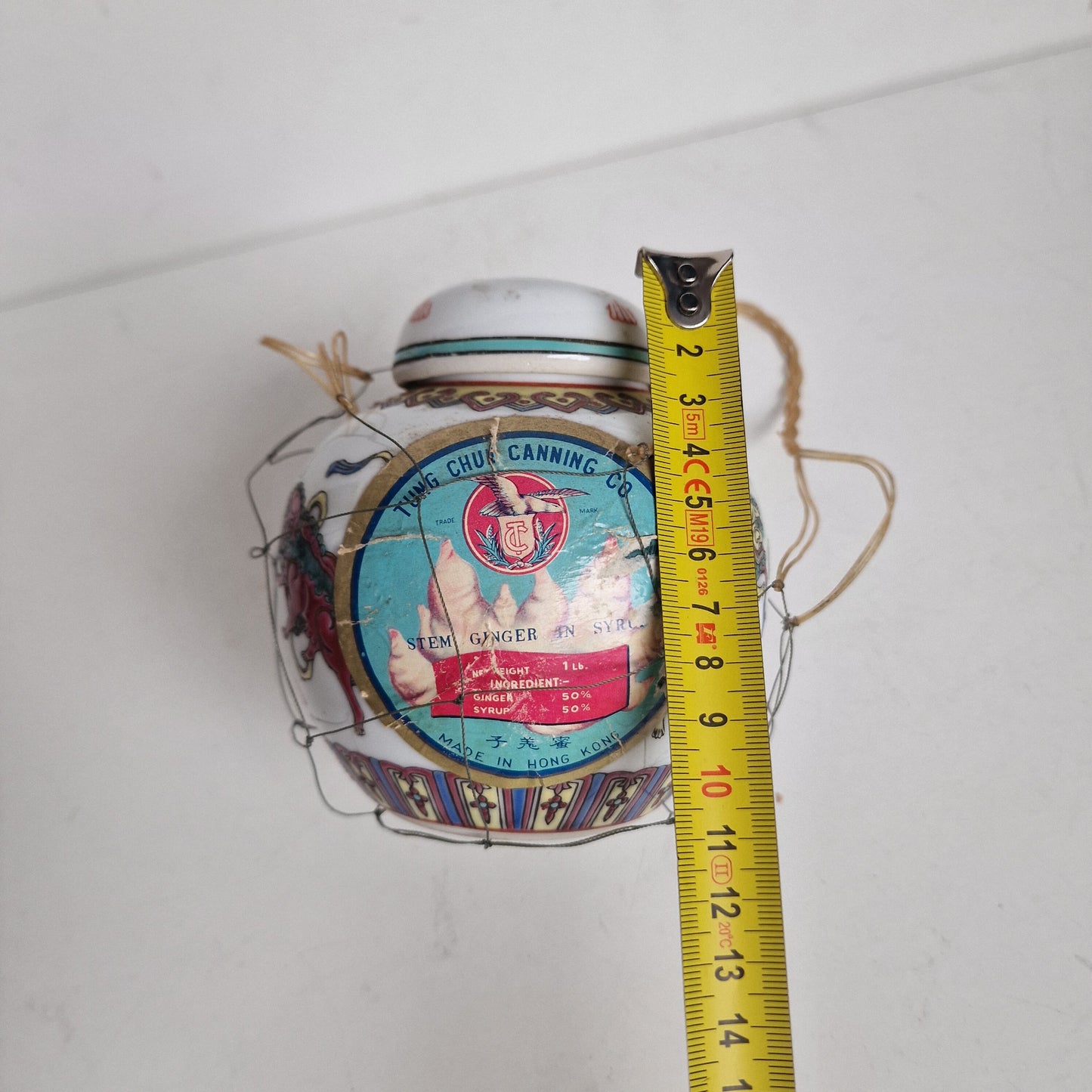 Vintage Chinese Porcelain Ginger Jar, Full with Label