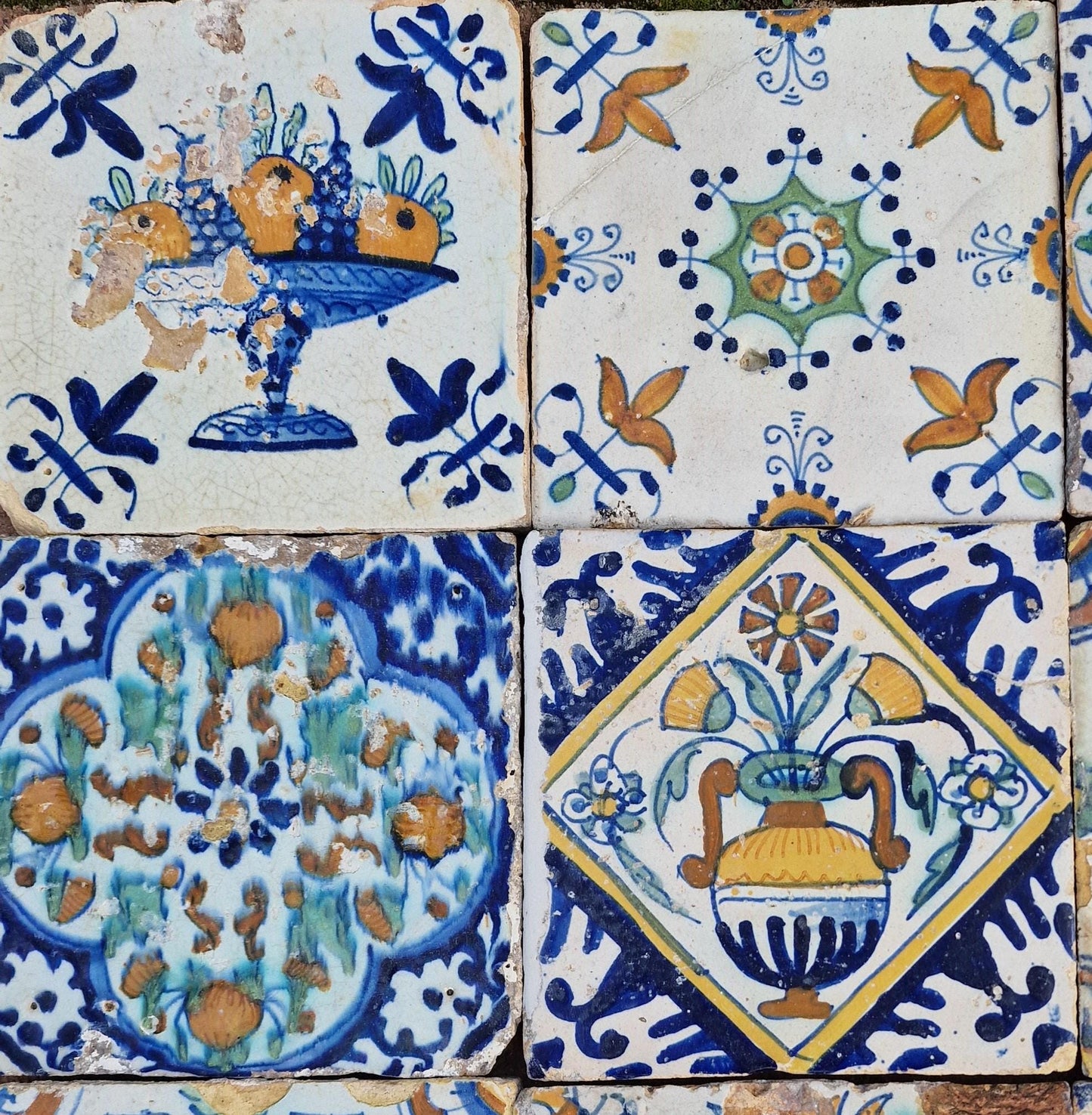Antique Delft Tiles, 17th Century Dutch, Tilefield Set of 9