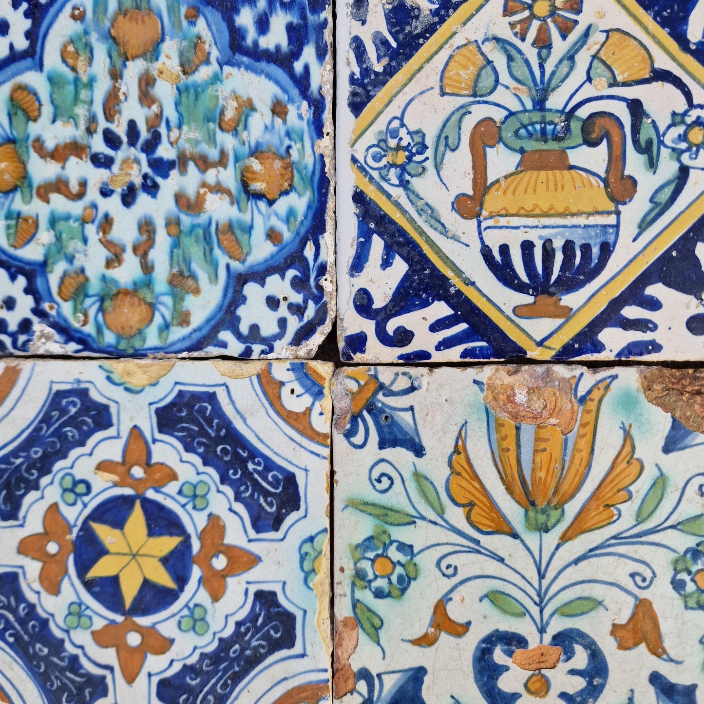 Antique Delft Tiles, 17th Century Dutch, Tilefield Set of 9