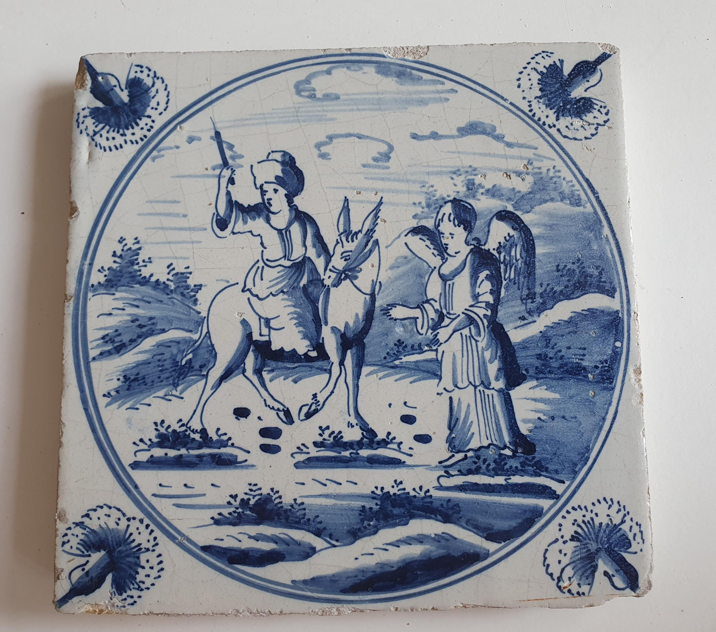 Antique Delft Blue Tile, Biblical Scene, Amsterdam, 1780