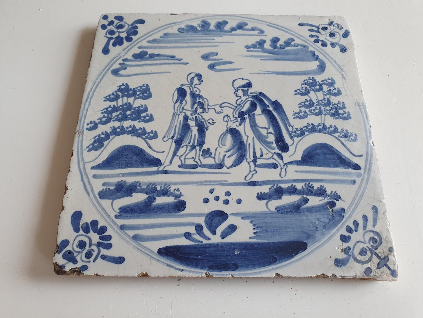 Antique Delft Tile, Biblical Scene, Dutch Blue, circa 1780