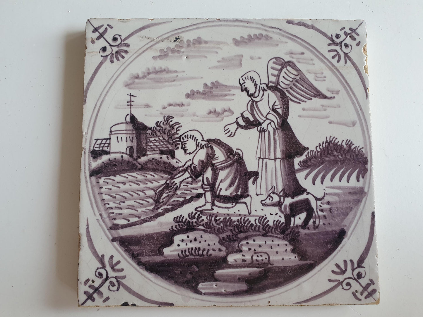 Antique Delft Tile: Biblical Scene, Rotterdam, 1760