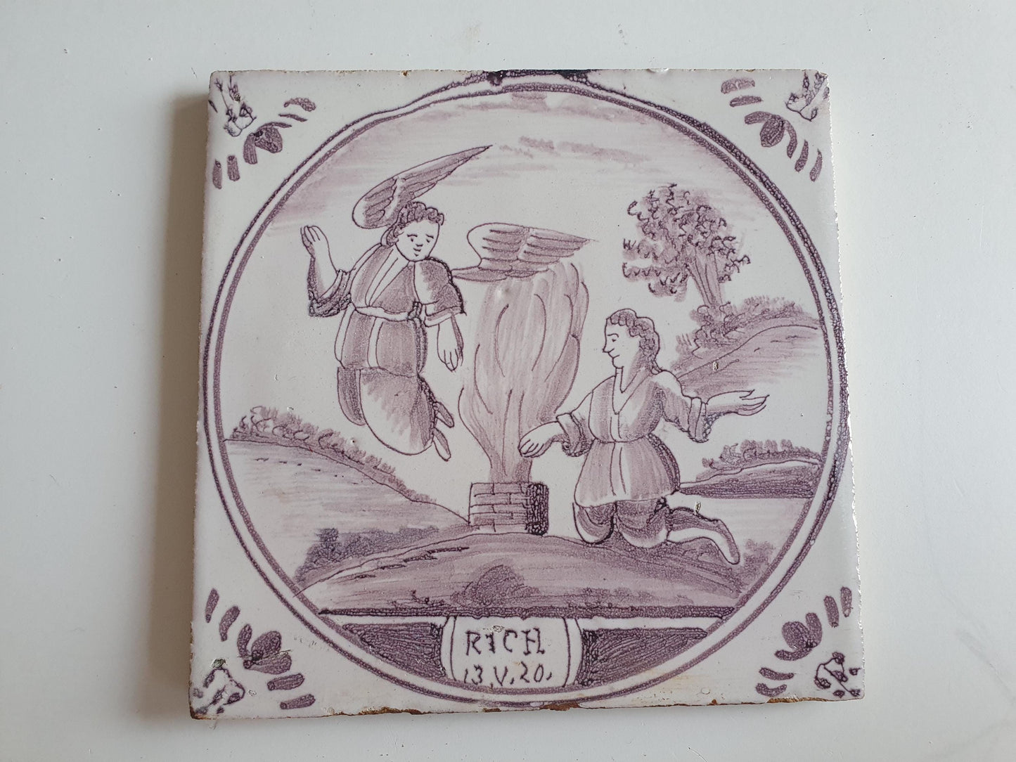 Antique Delft Tile: Biblical Scene, Dutch Majolica, Circa 1860