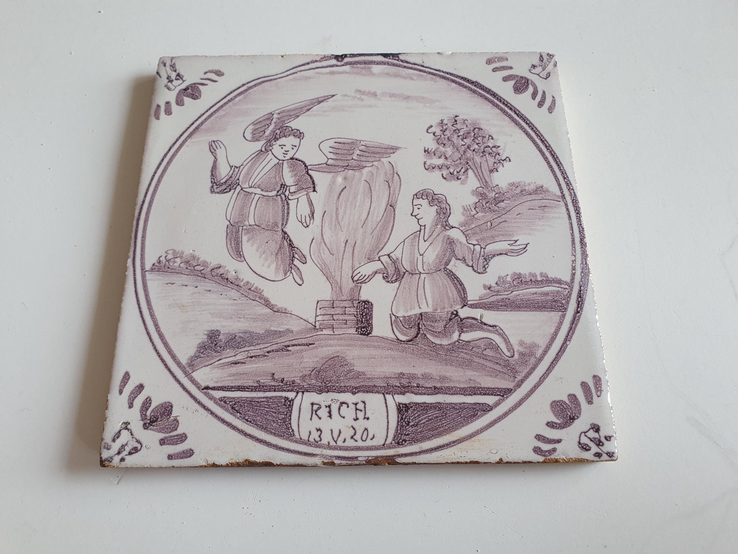 Antique Delft Tile: Biblical Scene, Dutch Majolica, Circa 1860