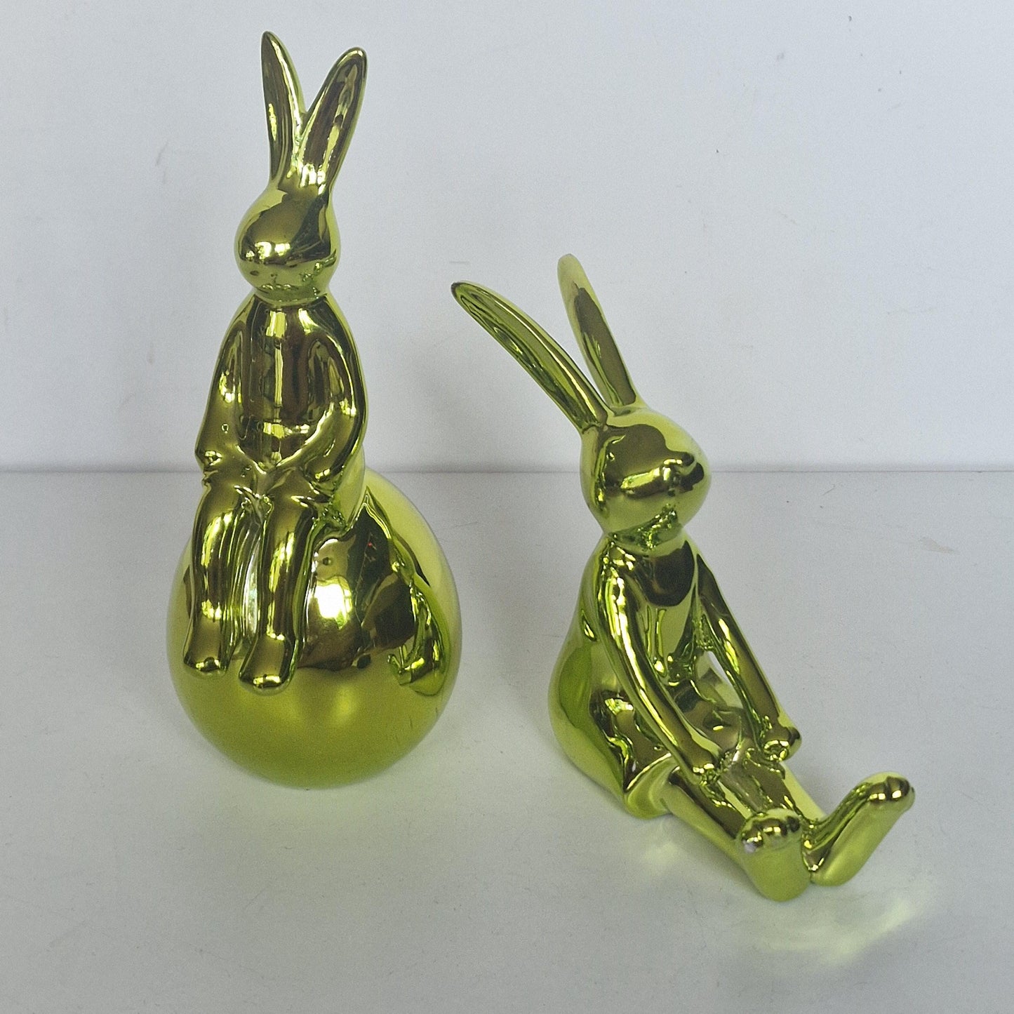 Metallic Green Bunny Figurines, Easter Decoration Set