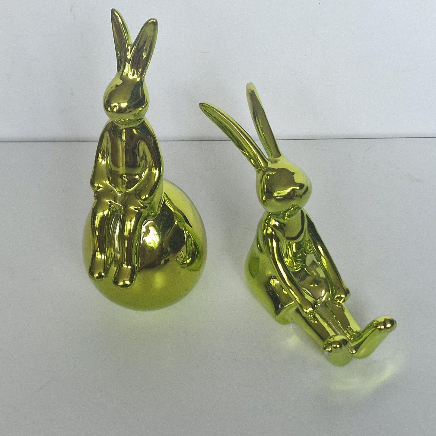 Metallic Green Bunny Figurines, Easter Decoration Set