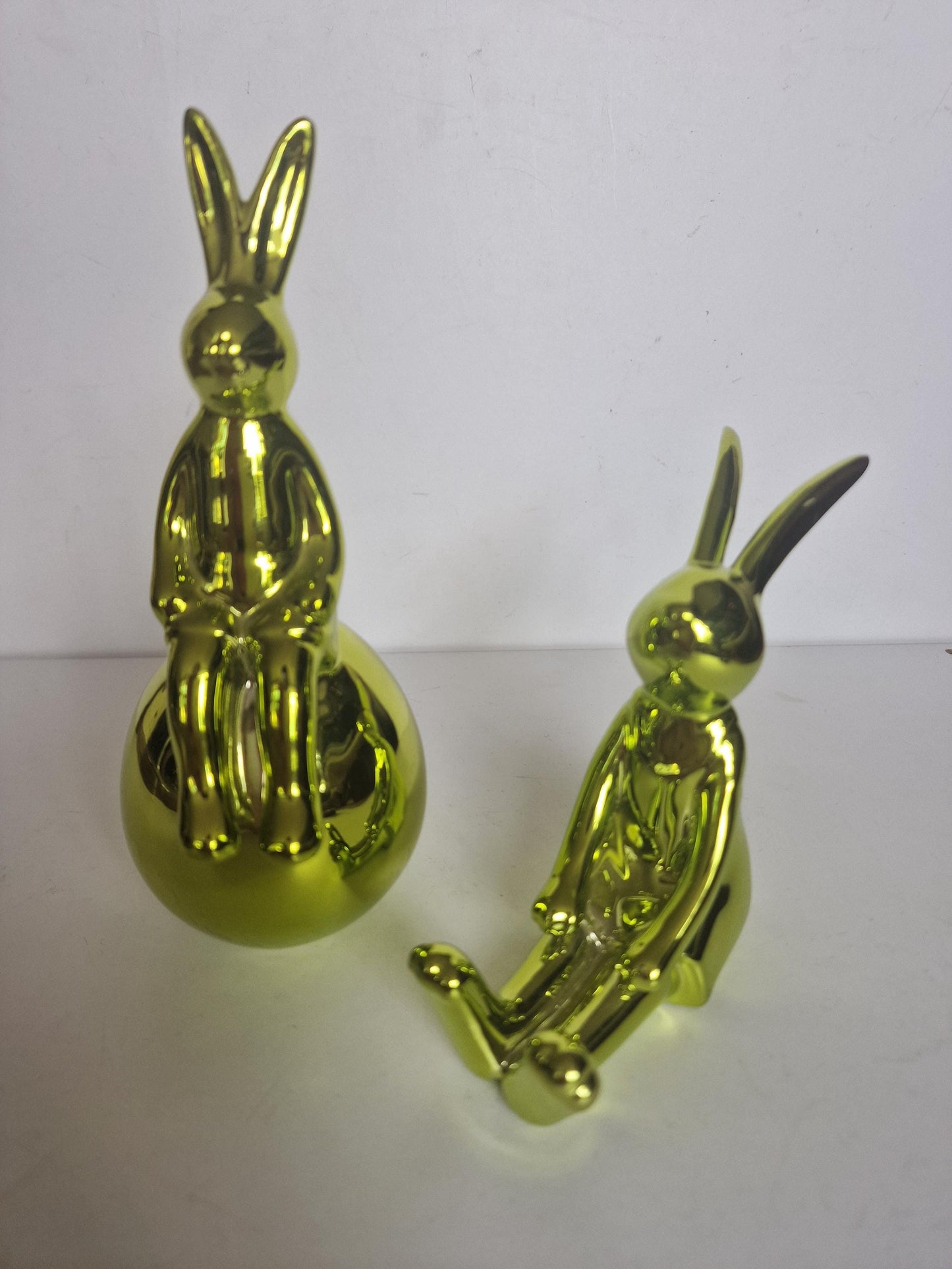 Metallic Green Bunny Figurines, Easter Decoration Set